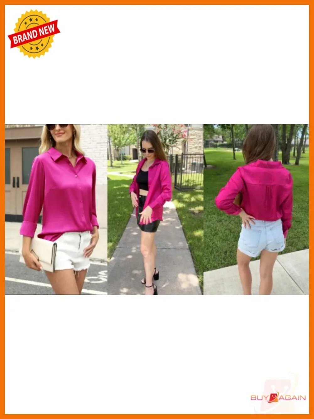 Satin Button Down Blouse Silk Long Sleeve Top for Women